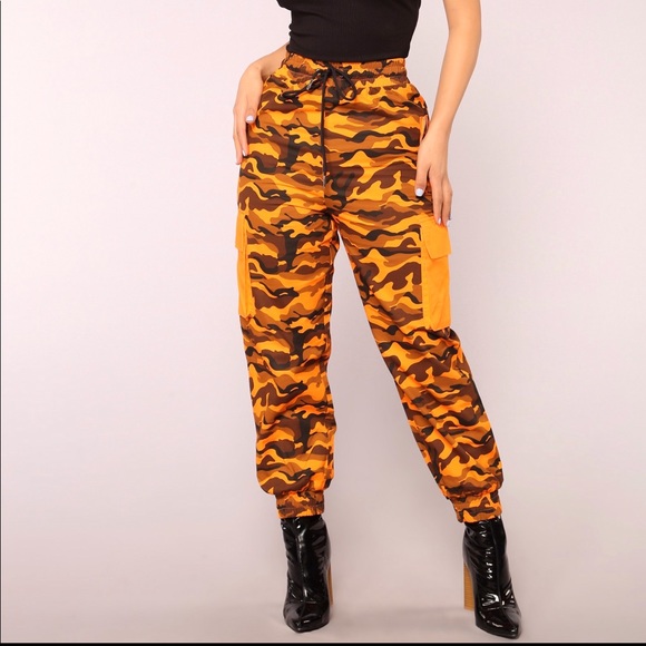 Fashion Nova Pants - Orange Camo Joggers / Cargo Pants